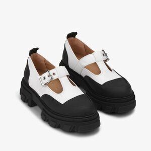 NWB GANNI 37 Egret cleated mary jane loafers